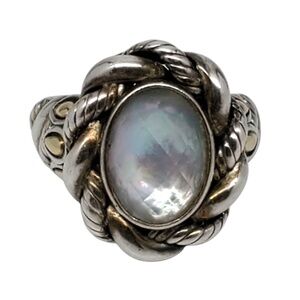 JAI Sterling Silver 14K Yellow Gold Faceted Moonstone Ring Size 10 #21415